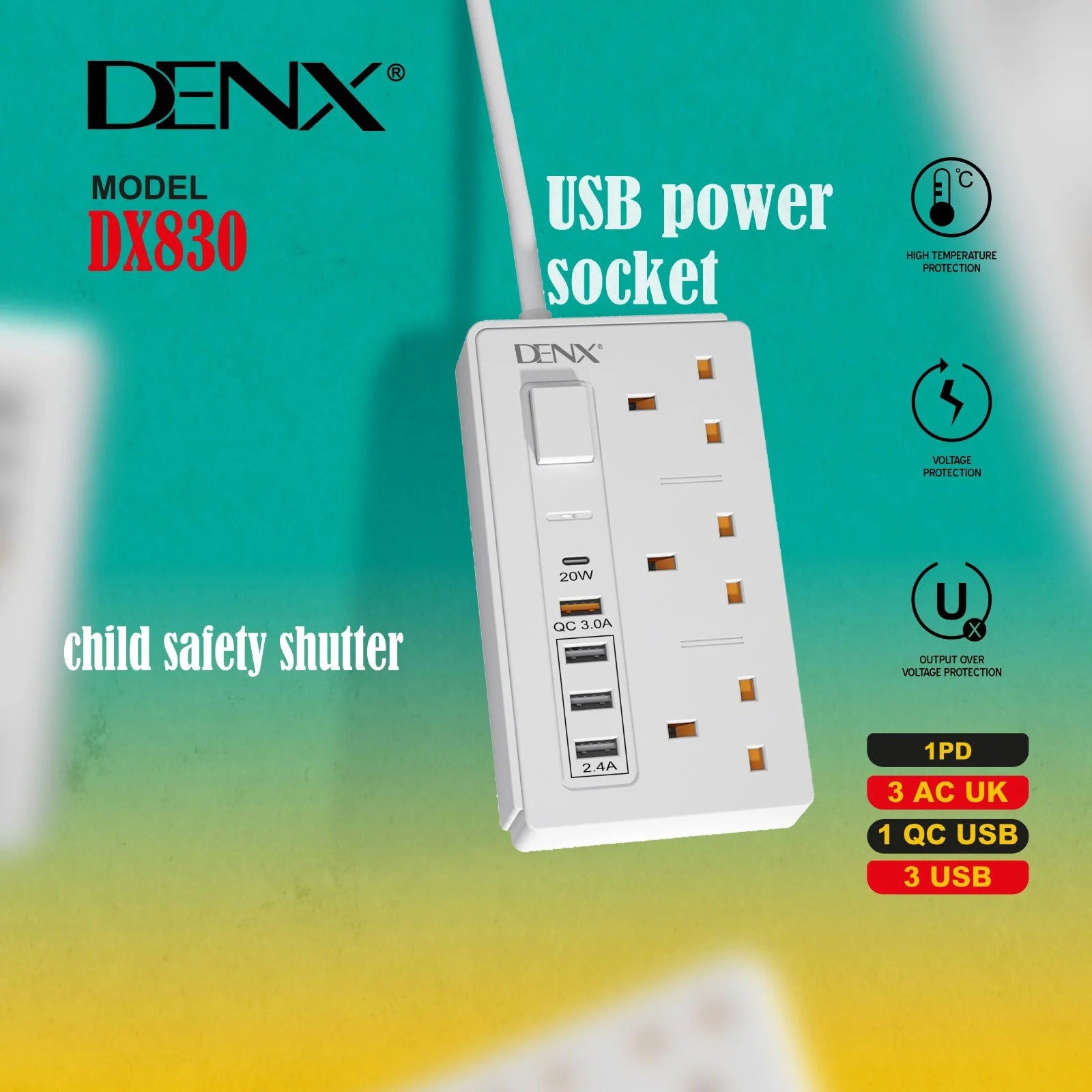 3 Meter Electrical Extension Cord with USB and Type C - ObjectsUAE - 