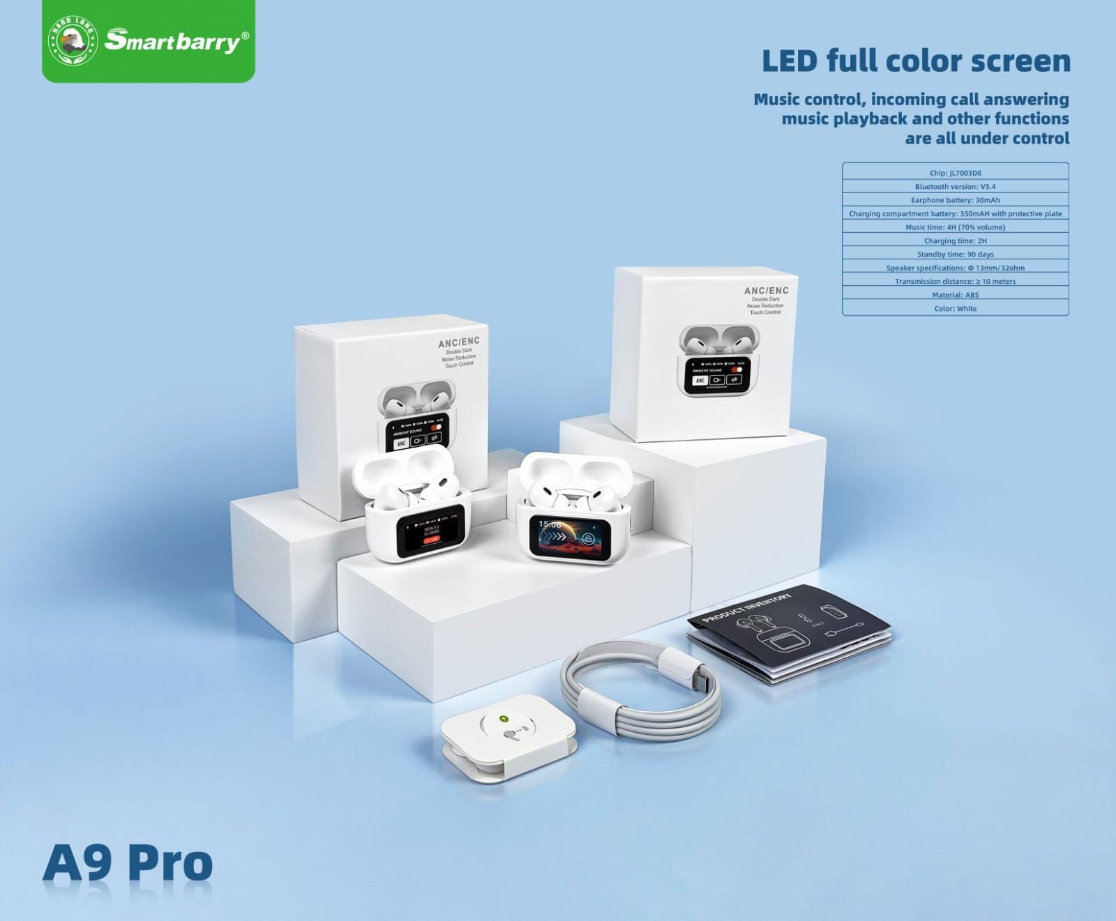 A9 Pro Earbuds with touch screen noise cancellation long battery life - ObjectsUAE - 